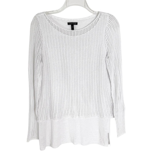 Eileen Fisher Linen Knit Mesh Overlay Tiered Layered Sweater Top White Size XXS - Picture 5 of 12